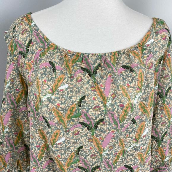 BA&SH Ecru Floral Jerry 3/4 Sleeve Relaxed Scoop Neck Top Large Cotton - Picture 5 of 15